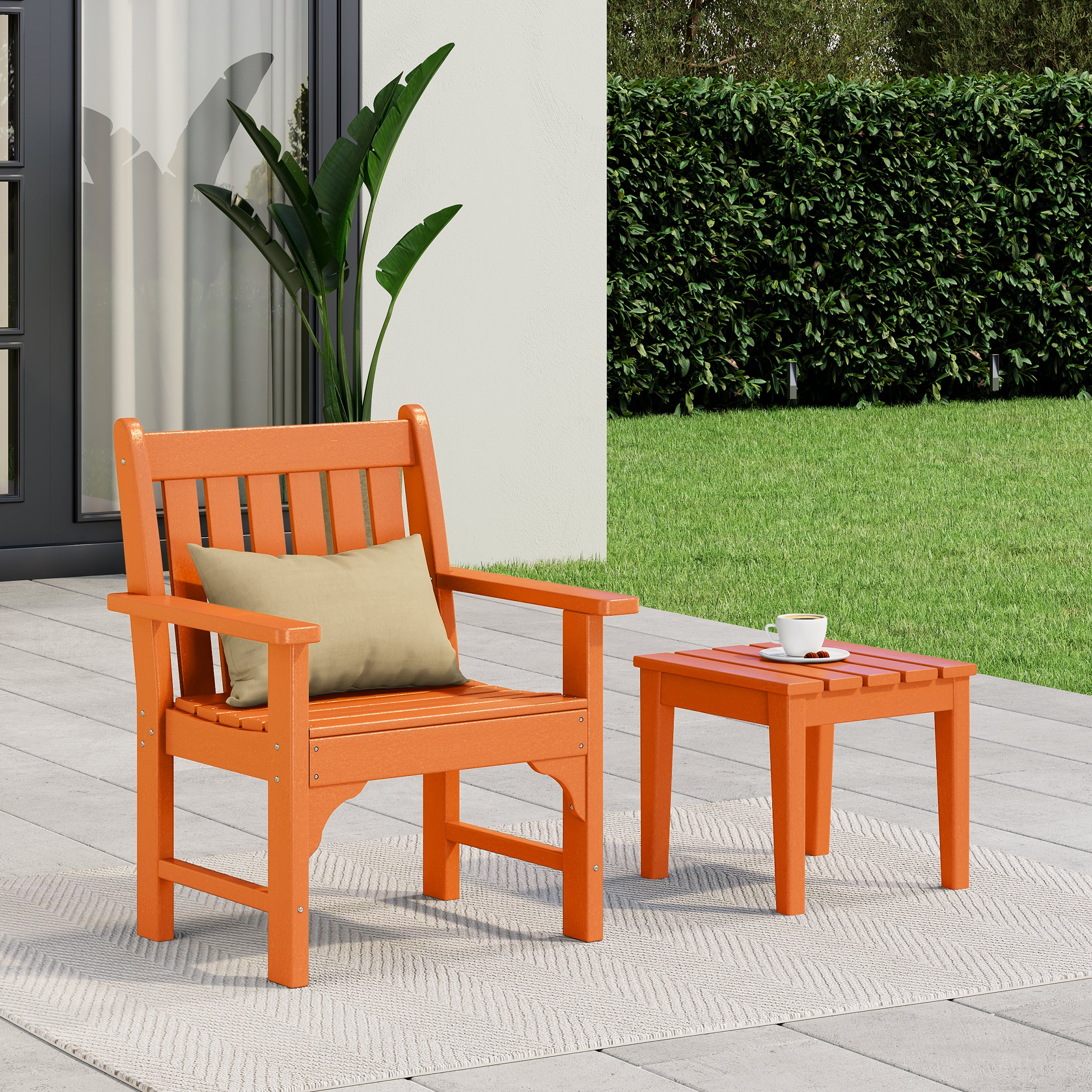 Malibu Outdoor Patio 2-Piece HDPE Adirondack Garden Chair with Square Adirondack Side Table Set