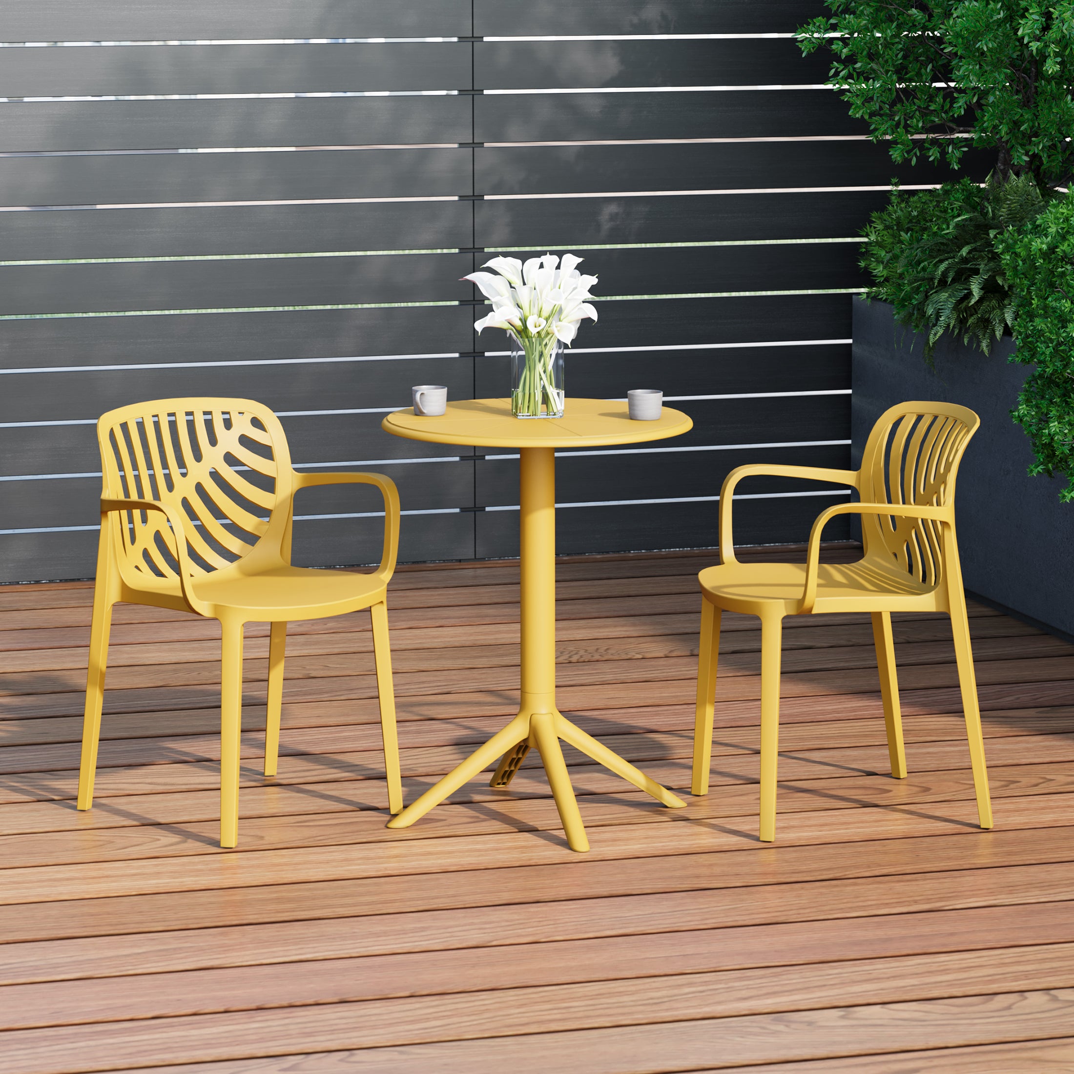 Playa 3-Piece Outdoor Resin Patio Bistro Table Set with Stackable Patio Dining Side Chairs For 2