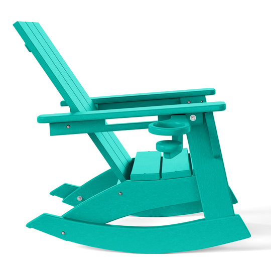 Ashore 3-Piece Kids Modern Rocking Chair With Cup Holder and Square Side Table Set