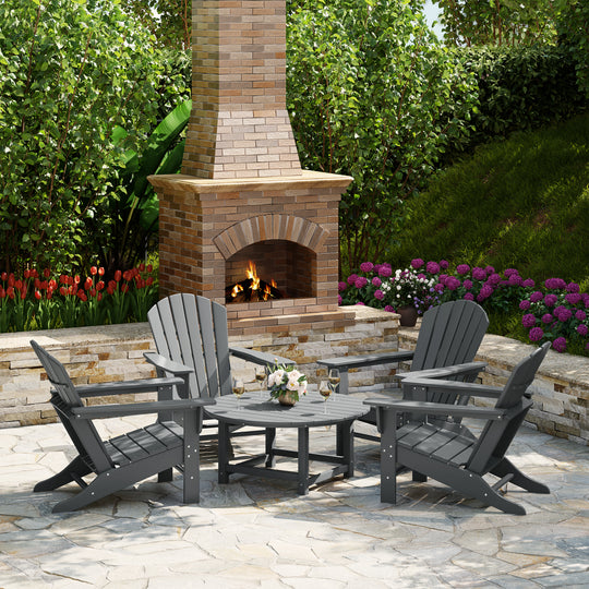 Dylan 5-Piece Outdoor Patio HDPE Adirondack Chair With Round Coffee Table Conversation Set