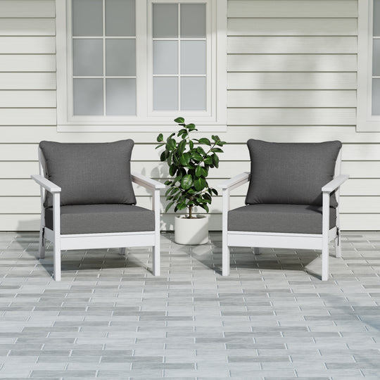 Avalon Outdoor Modern HDPE Patio Club Chairs with Deep Seat Cushions (Set of 2)