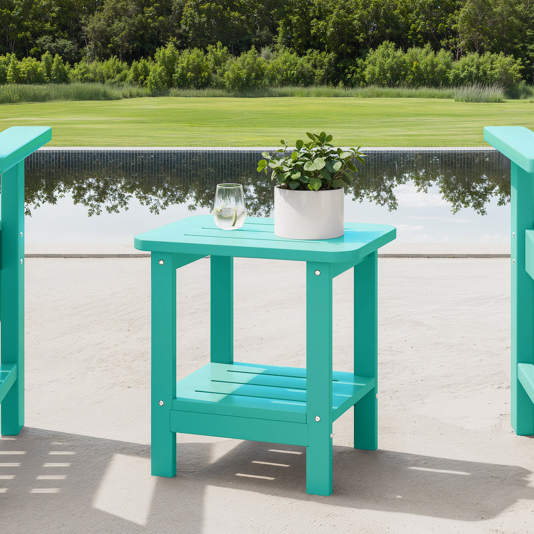 Aruba 2-Tier Outdoor HDPE Modern Adirondack Square Patio Side Table