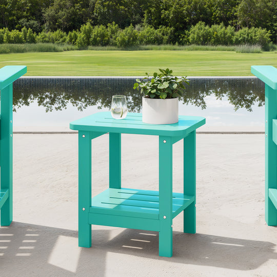 Aruba 2-Tier Outdoor HDPE Modern Adirondack Square Patio Side Table