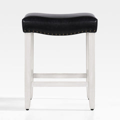 Lenox 24" upholstered nail head bar counter stool with Antique White color legs
