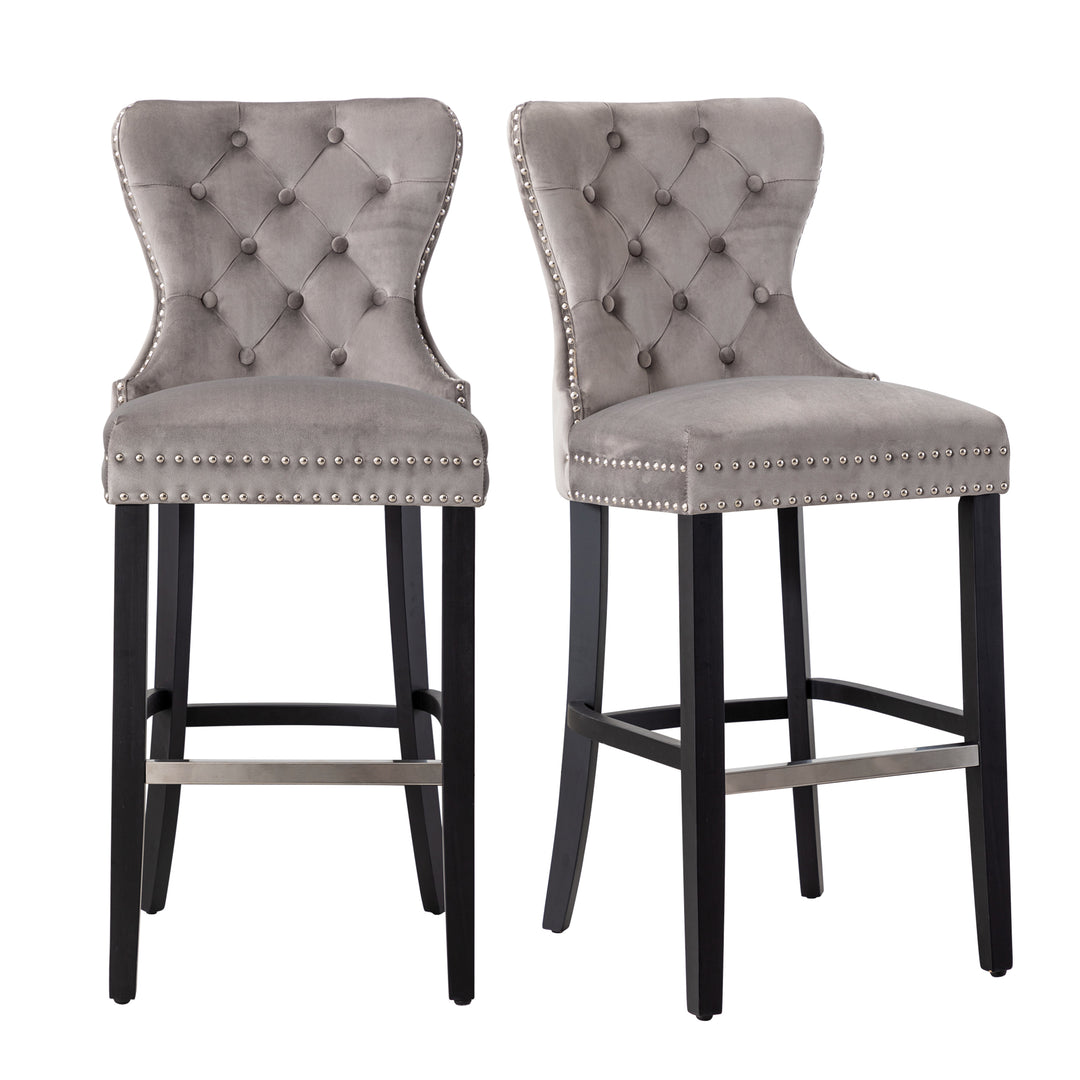 Wordford 29" Tufted Velvet Bar Stool (Set of 2), Black