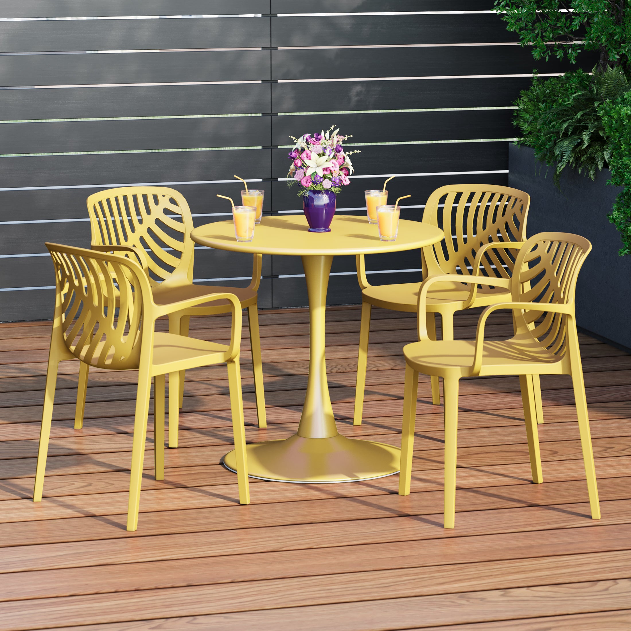 Playa 5-Piece Outdoor Indoor Metal Patio Dining Table Set With Stackable Patio Arm Chairs
