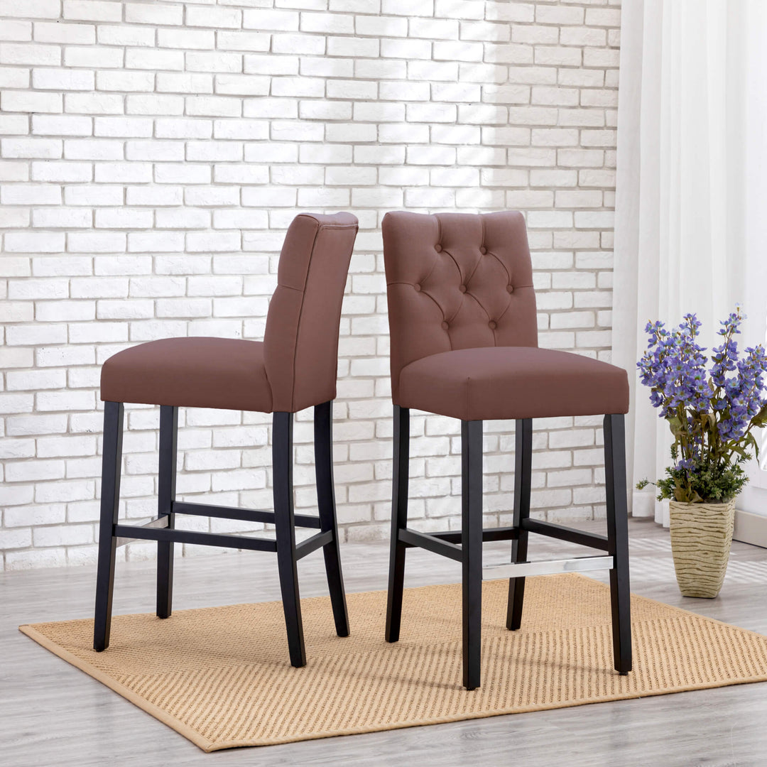 Hayes 29" Linen Fabric Tufted Bar Stool (Set of 2),Black