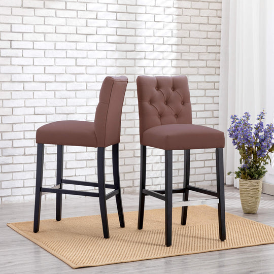 Hayes 29" Linen Fabric Tufted Bar Stool (Set of 2),Black