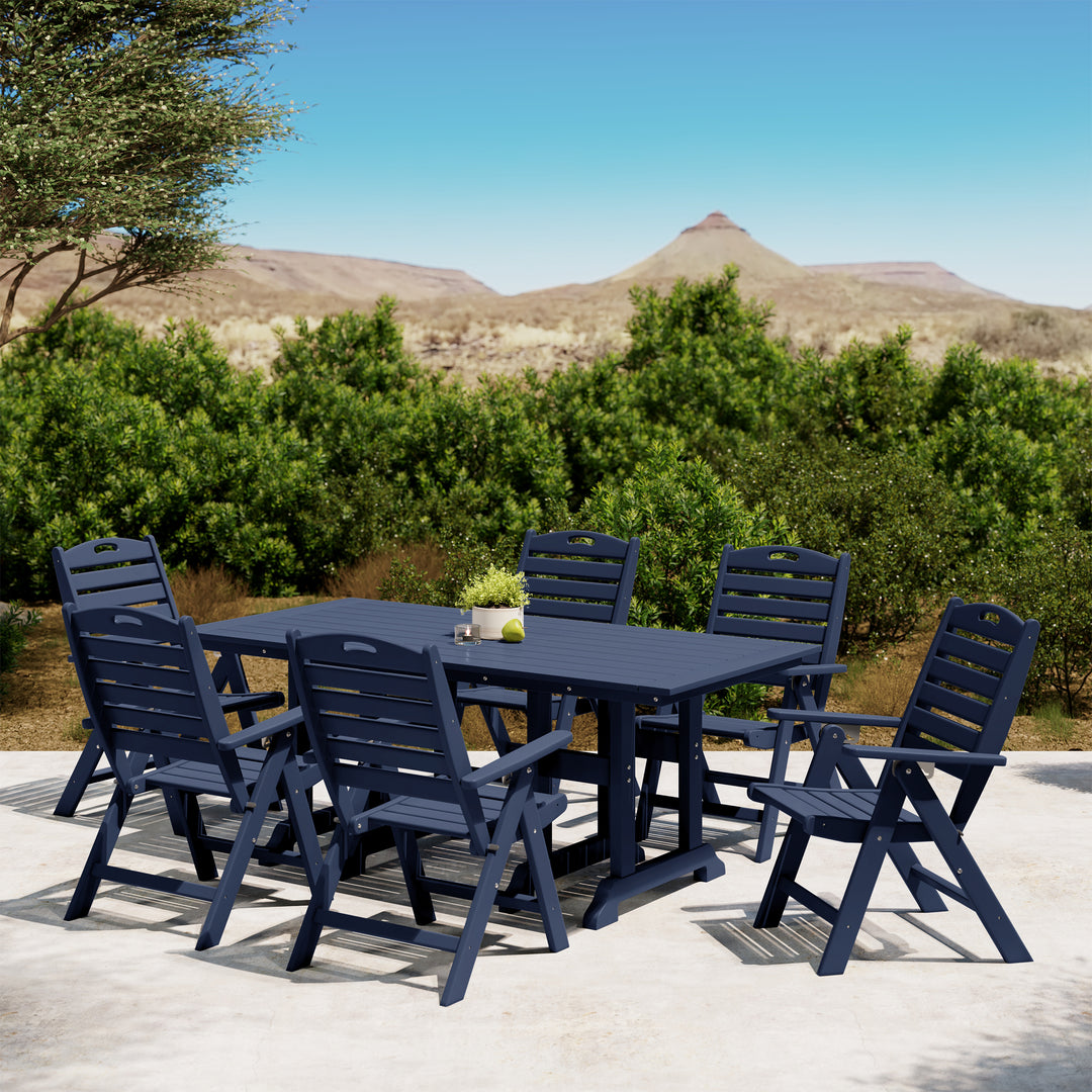 Malibu 7-Piece HDPE Rectangular Patio Dining Table Set with Foldable Chairs