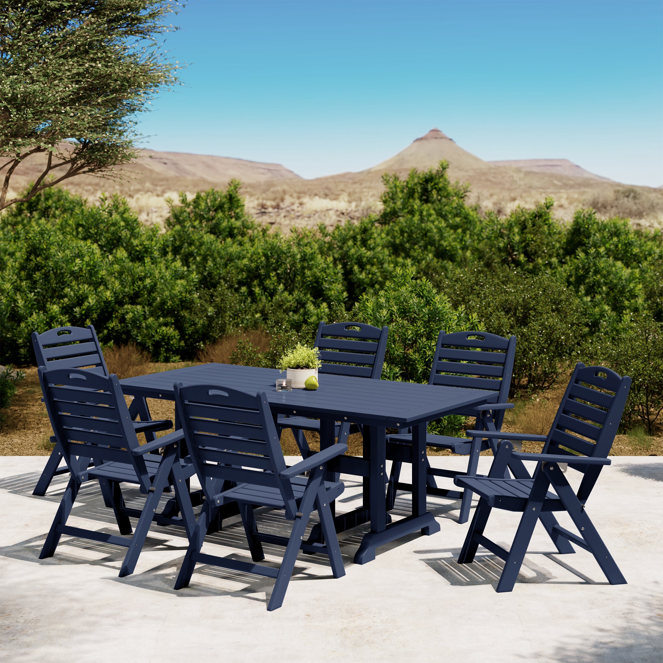 Malibu 7-Piece HDPE Rectangular Patio Dining Table Set with Foldable Chairs
