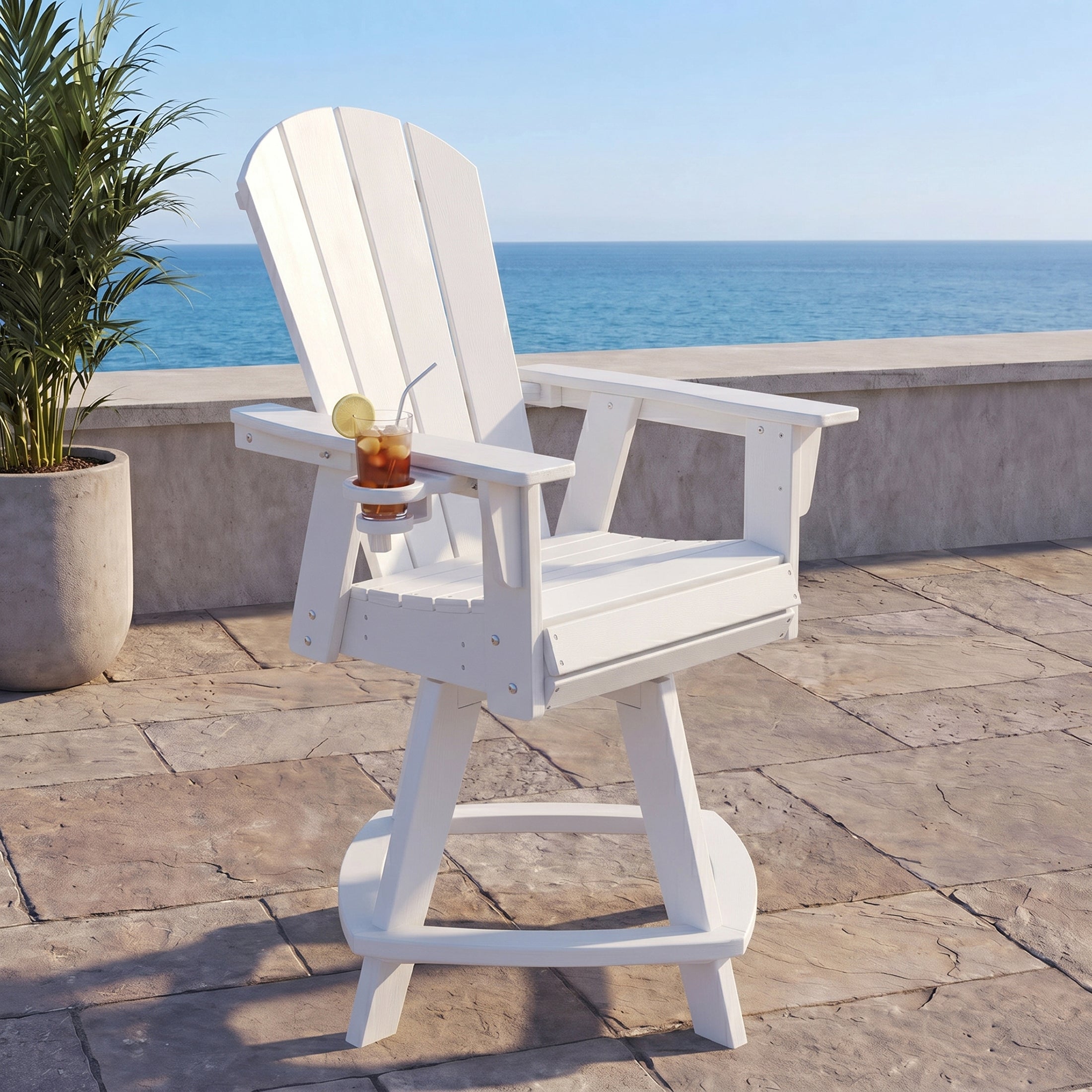 Malibu Outdoor HDPE Adirondack Swivel Counter Height Bar Chair With Cup Holder