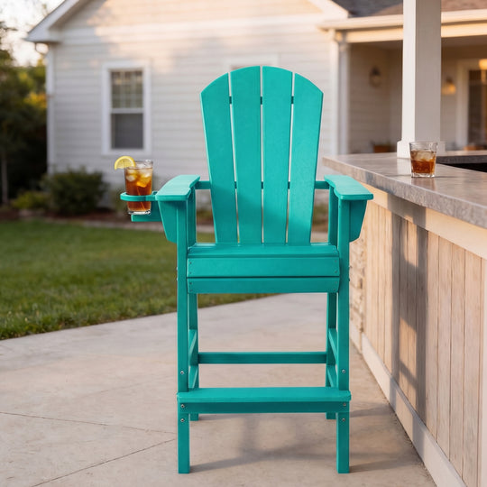 Malibu Outdoor HDPE Tall Adirondack Bar Height Chair With Cup Holder