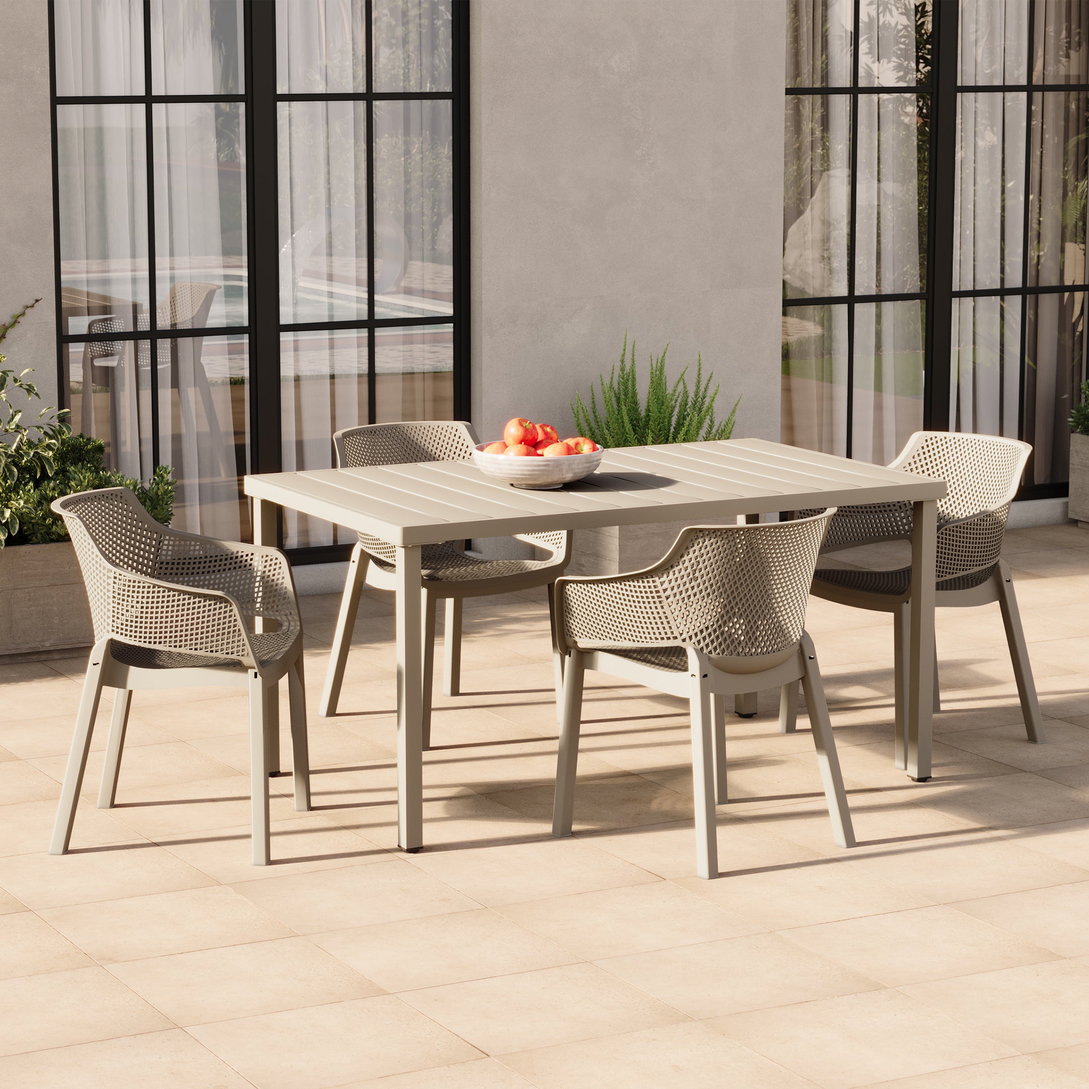 Playa Outdoor Modern Stackable Plastic Resin Patio Dining Armchair (Set of 4)