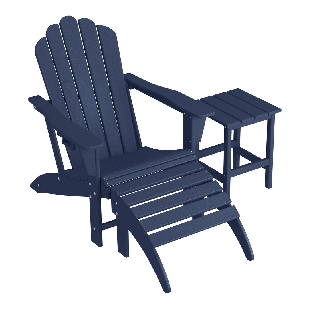 Highland 3-Piece Adirondack Chair with Cup Holder and Folding Ottoman and Table Set