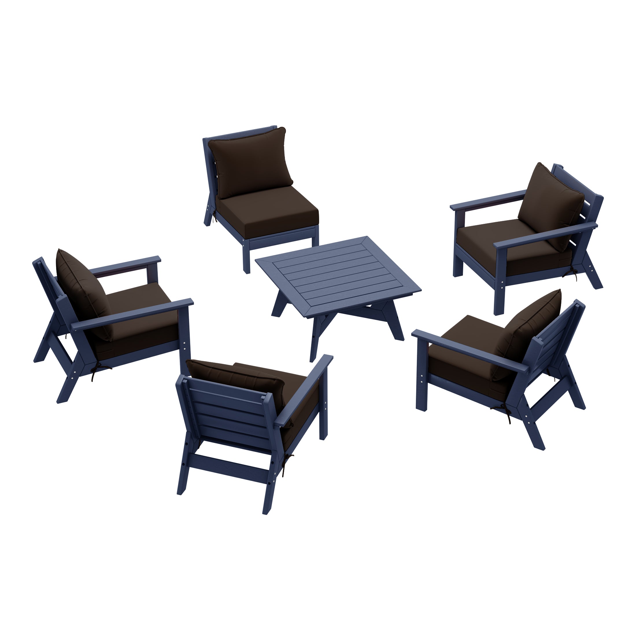 Avalon Outdoor 6-Piece Modular Sectional Patio Furniture Sofa Set in Navy Blue Frame