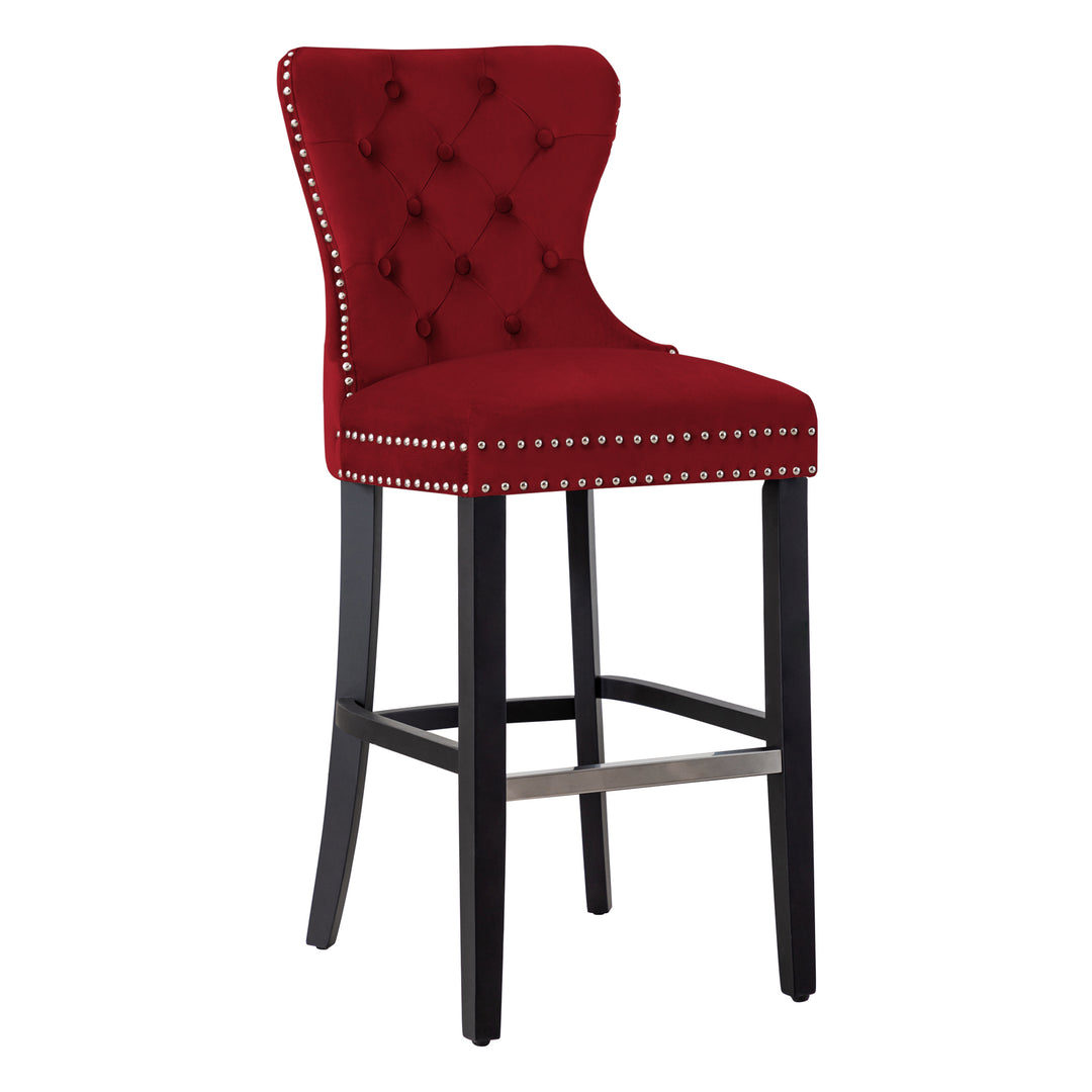 Wordford 29" Tufted Velvet Bar Stool, Black