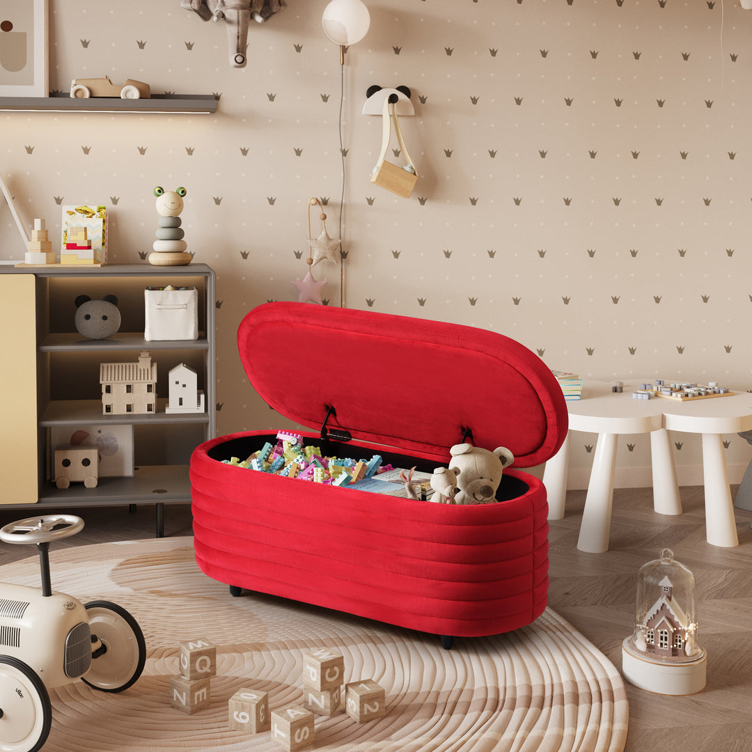 Phoebe 42" Wide Mid-Century Modern Upholstered Velvet Tufted Oval Storage Ottoman Bench
