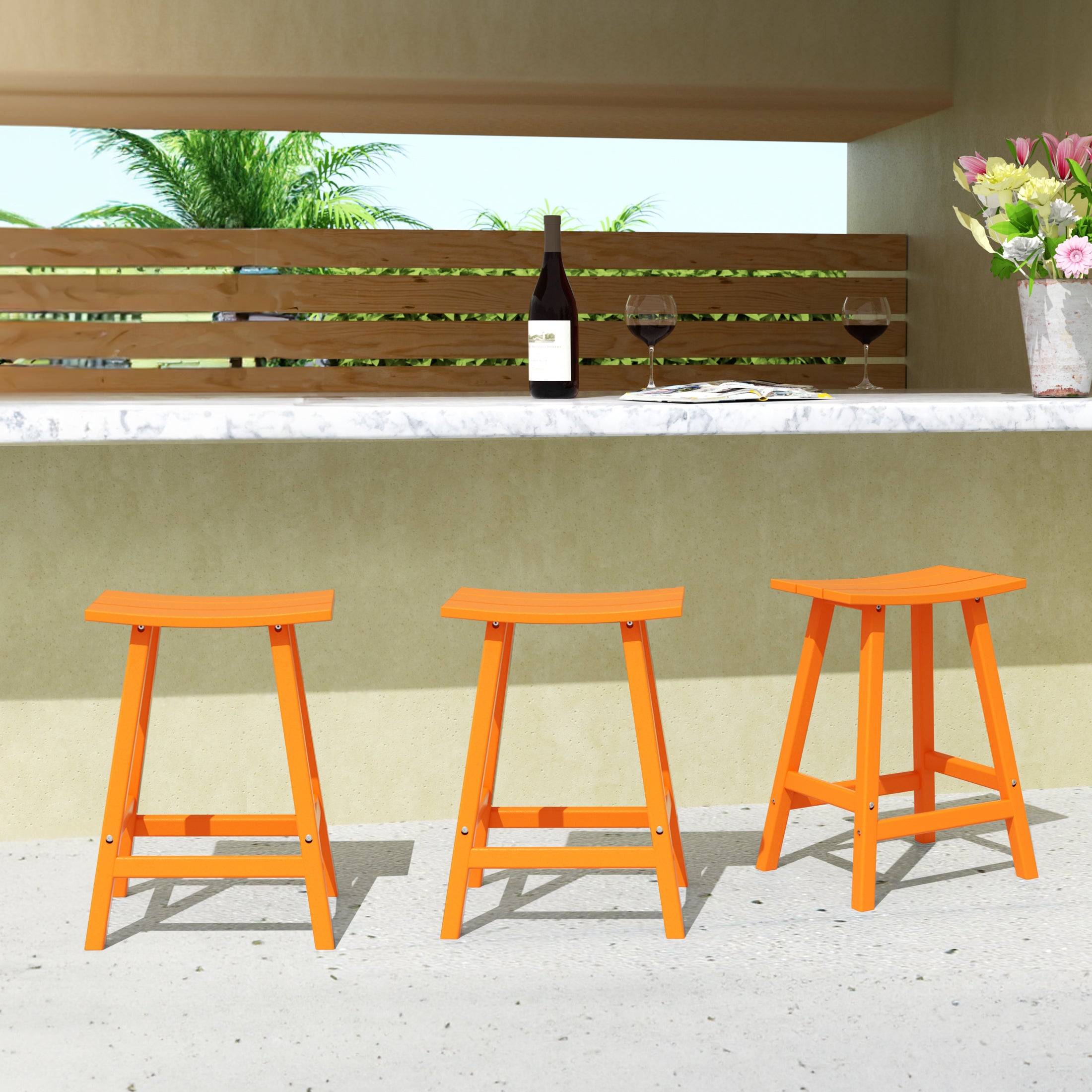 Malibu 24" HDPE Outdoor Patio Counter Height Bar Stools (Set of 3)