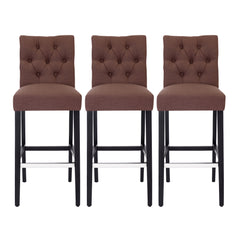 Hayes 29" Linen Fabric Tufted Bar Stool (Set of 3), Black