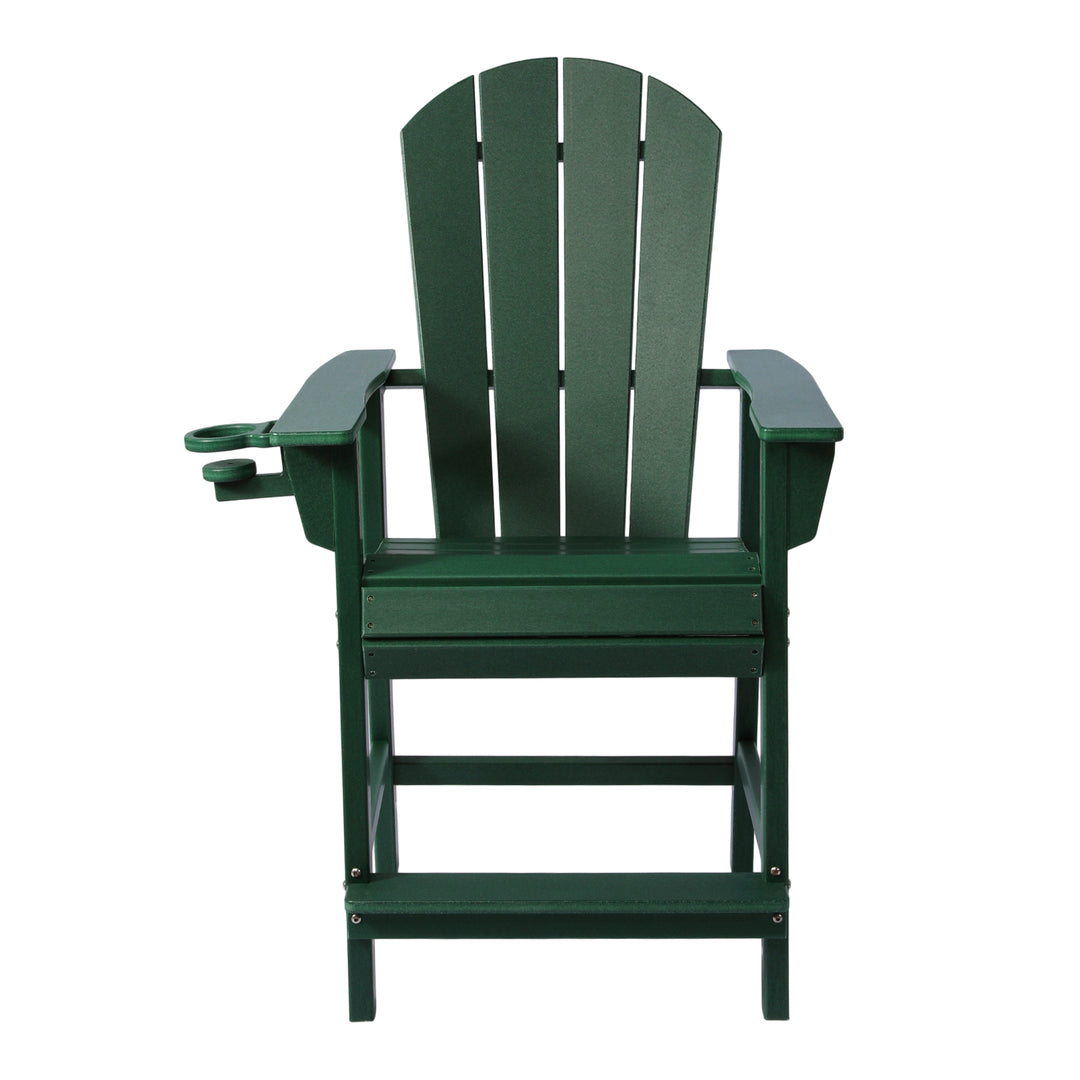 Malibu Outdoor HDPE  Tall Adirondack Counter Height Bar Chair With Cup Holder