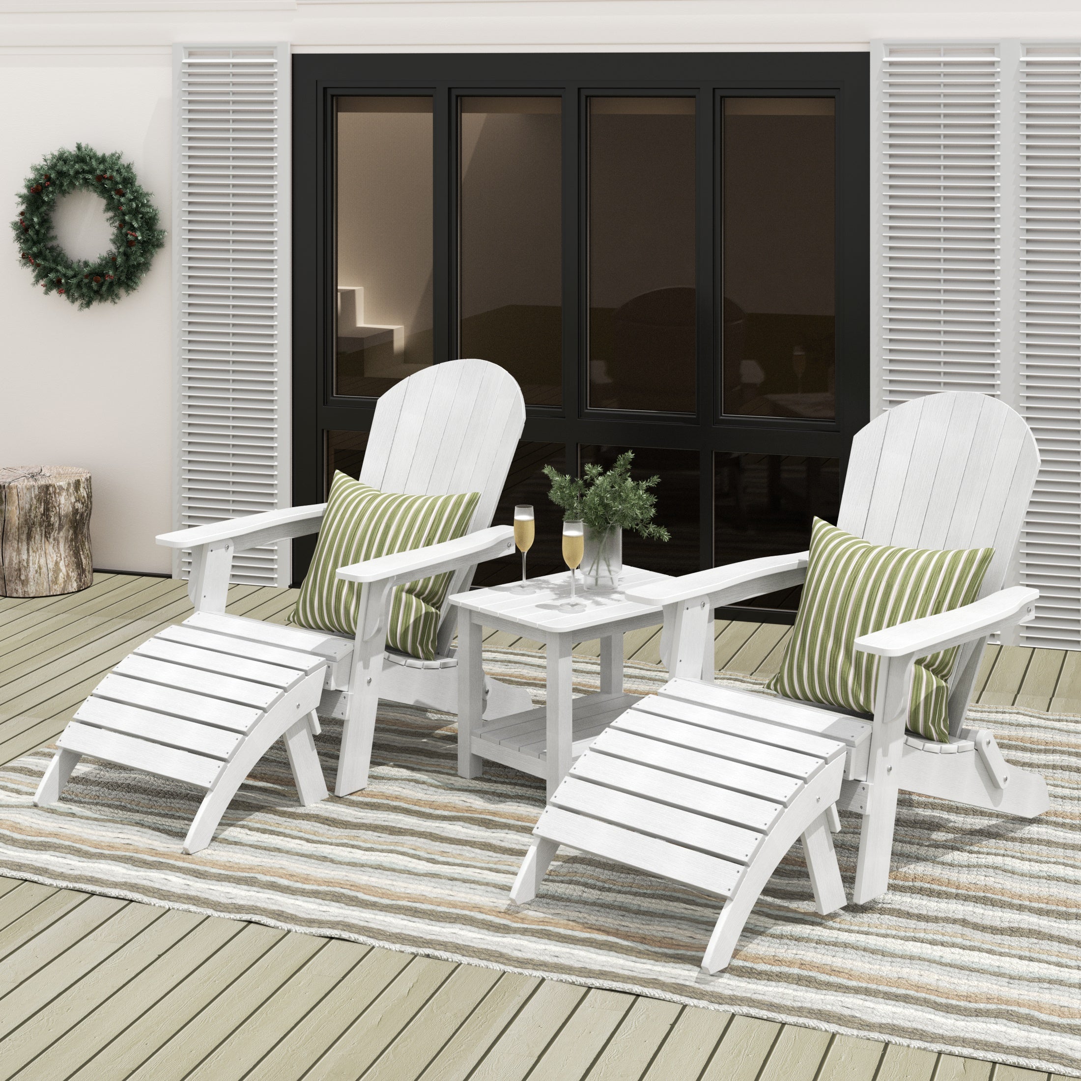Tuscany 5-Piece Outdoor Folding Adirondack Seashell Chair With Folding Ottoman And Side Table
