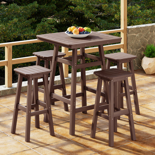 Malibu 5-Piece HDPE Outdoor Patio Dining Bar Bistro Table Set with Bar Stools