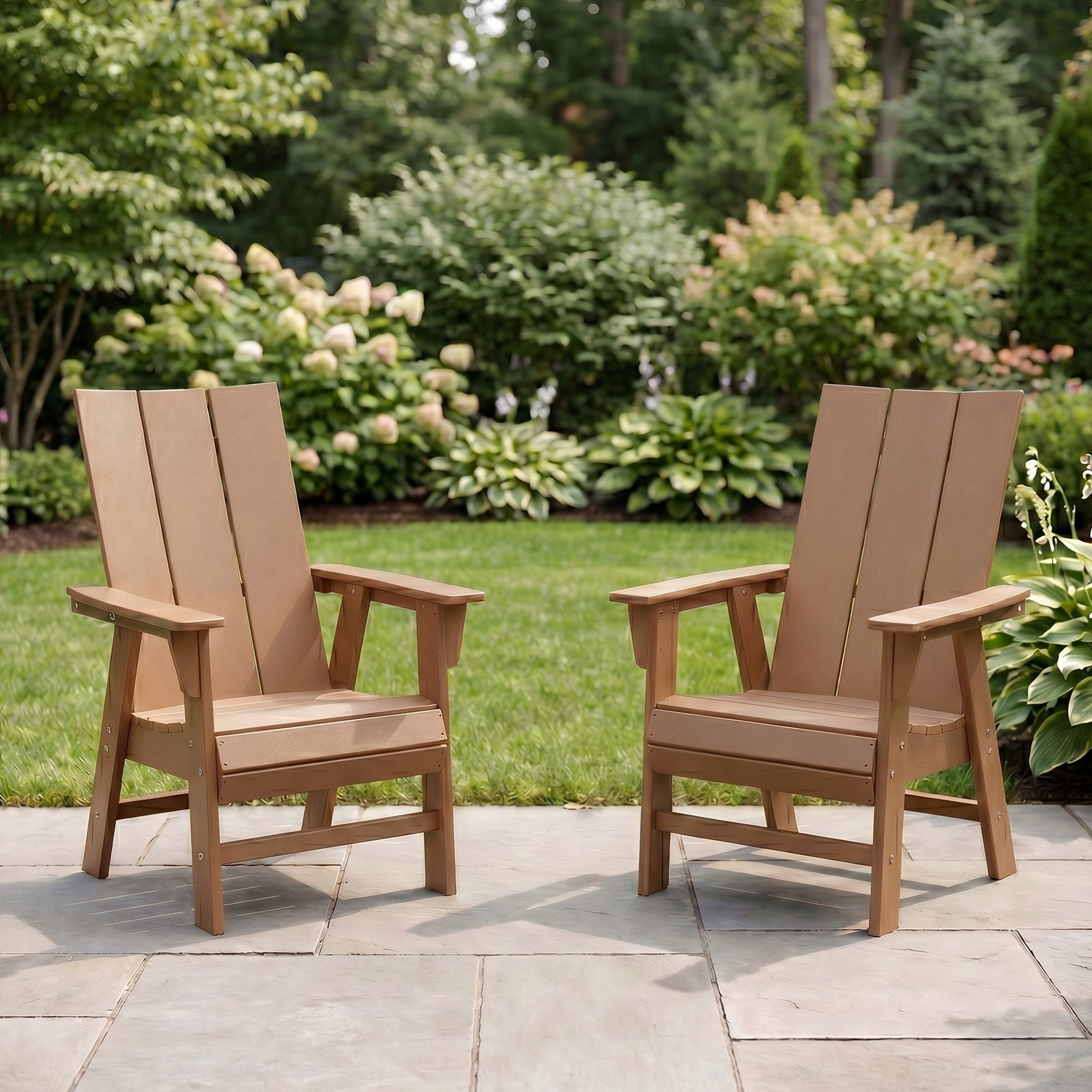 Ashore Outdoor Patio HDPE Plastic Modern Adirondack Dining Chairs (Set of 2)