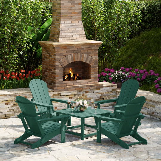 Malibu 5-Piece HDPE Adirondack Chair Outdoor Patio Square Table Conversation Set