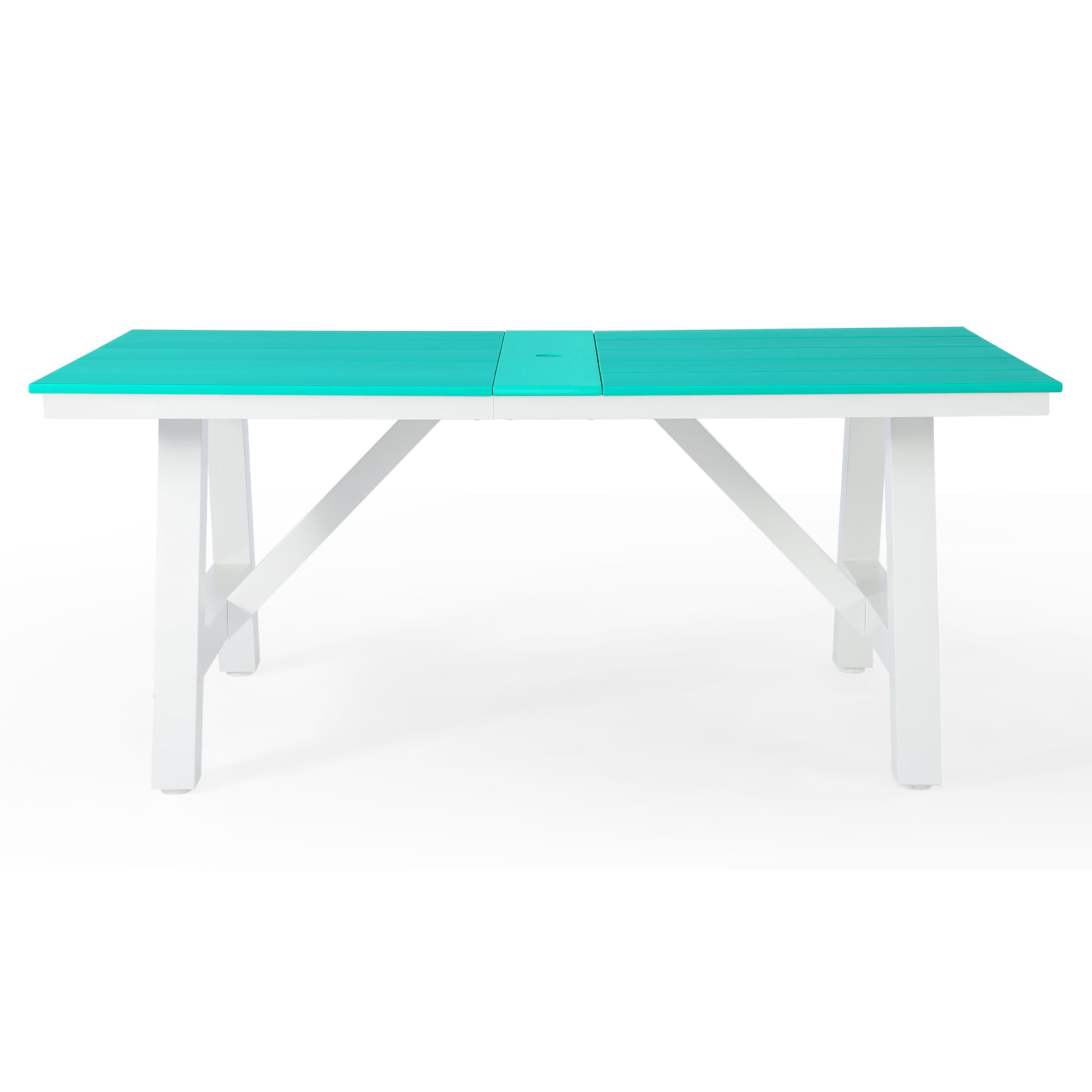 Cape May 72" HDPE Rectangle Outdoor Patio Dining Table With Umbrella Hole and Metal Frame