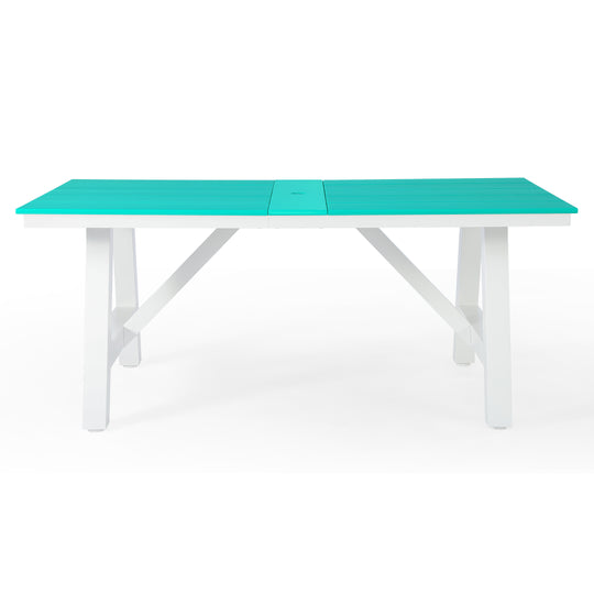 Cape May 72" HDPE Rectangle Outdoor Patio Dining Table With Umbrella Hole and Metal Frame