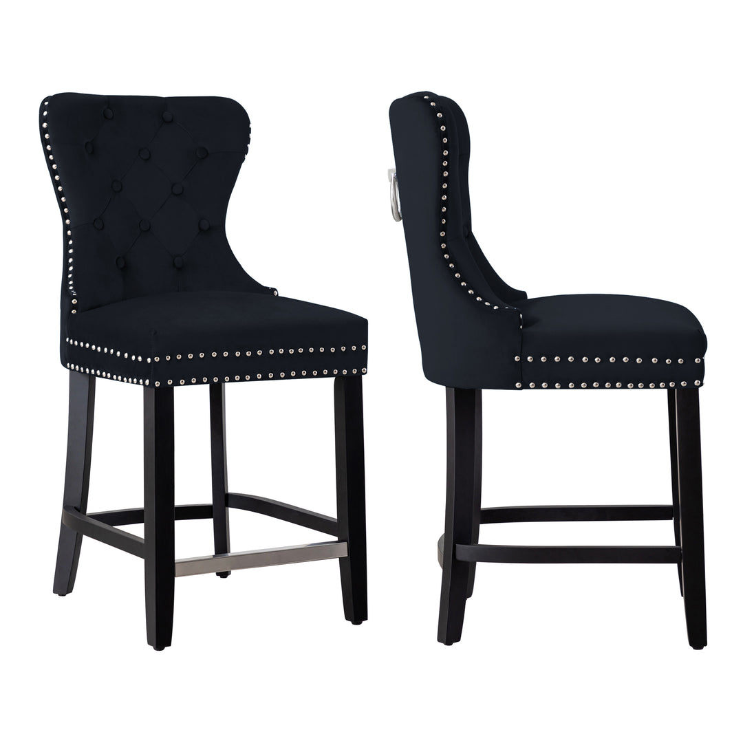 Wordford 24" Tufted Velvet Counter Stool (Set of 2), Black