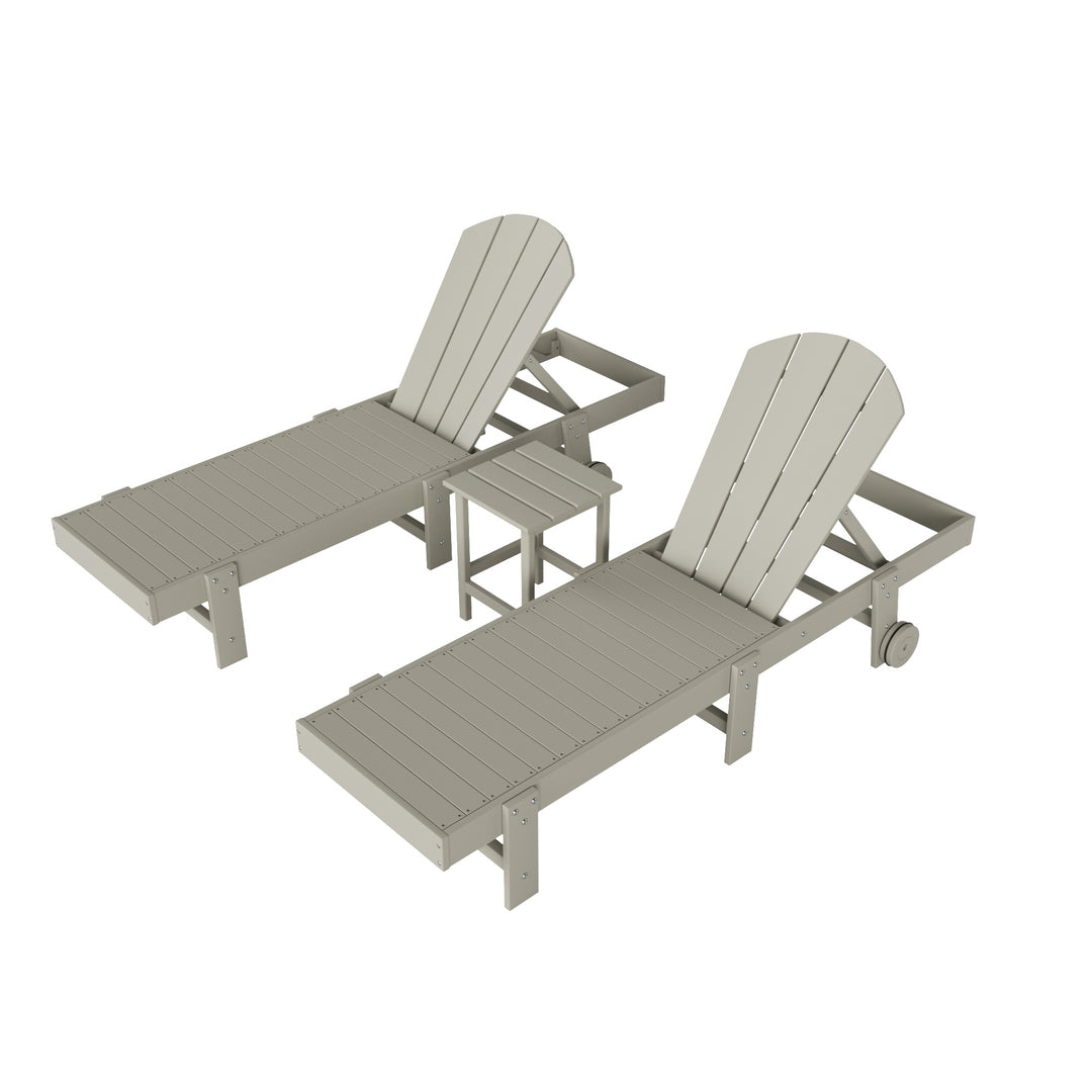 Malibu 3 Piece Poly Reclining Chaise Lounge With Wheels