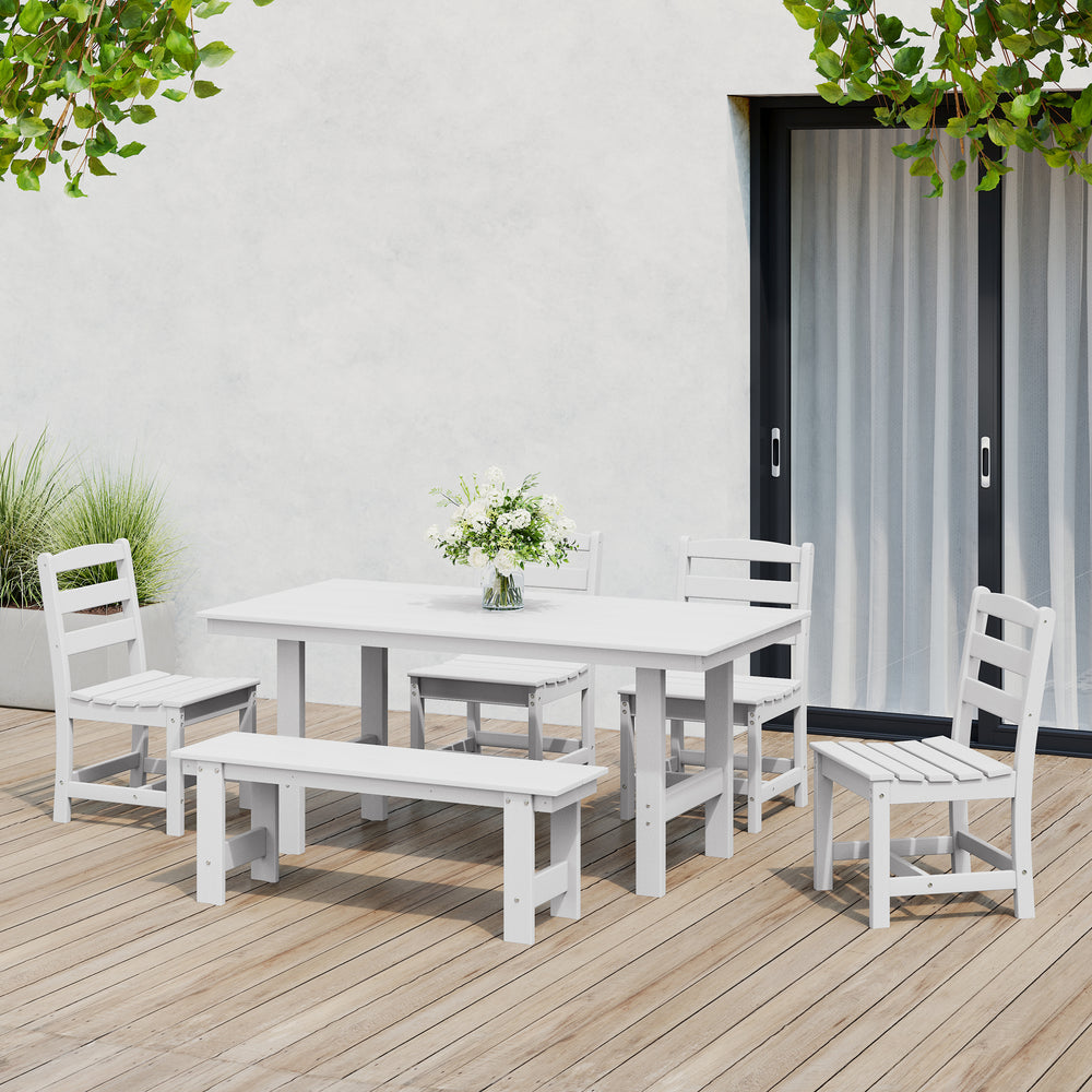 Ashore 6-Piece Outdoor HDPE Rectangular Patio Dining Table Set with Bench