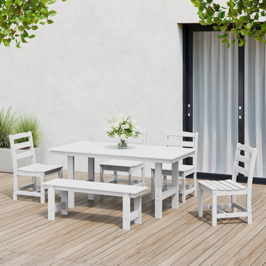 Ashore 6-Piece Outdoor HDPE Rectangular Patio Dining Table Set with Bench