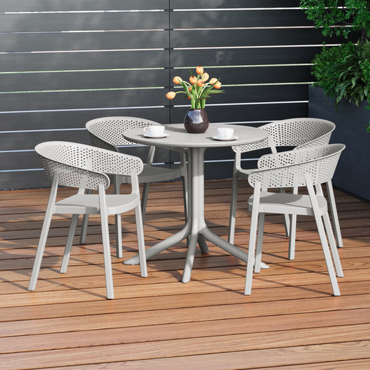 Playa 5-Piece Modern Patio Round Dining Table Set with Stackable Patio Dining Chairs