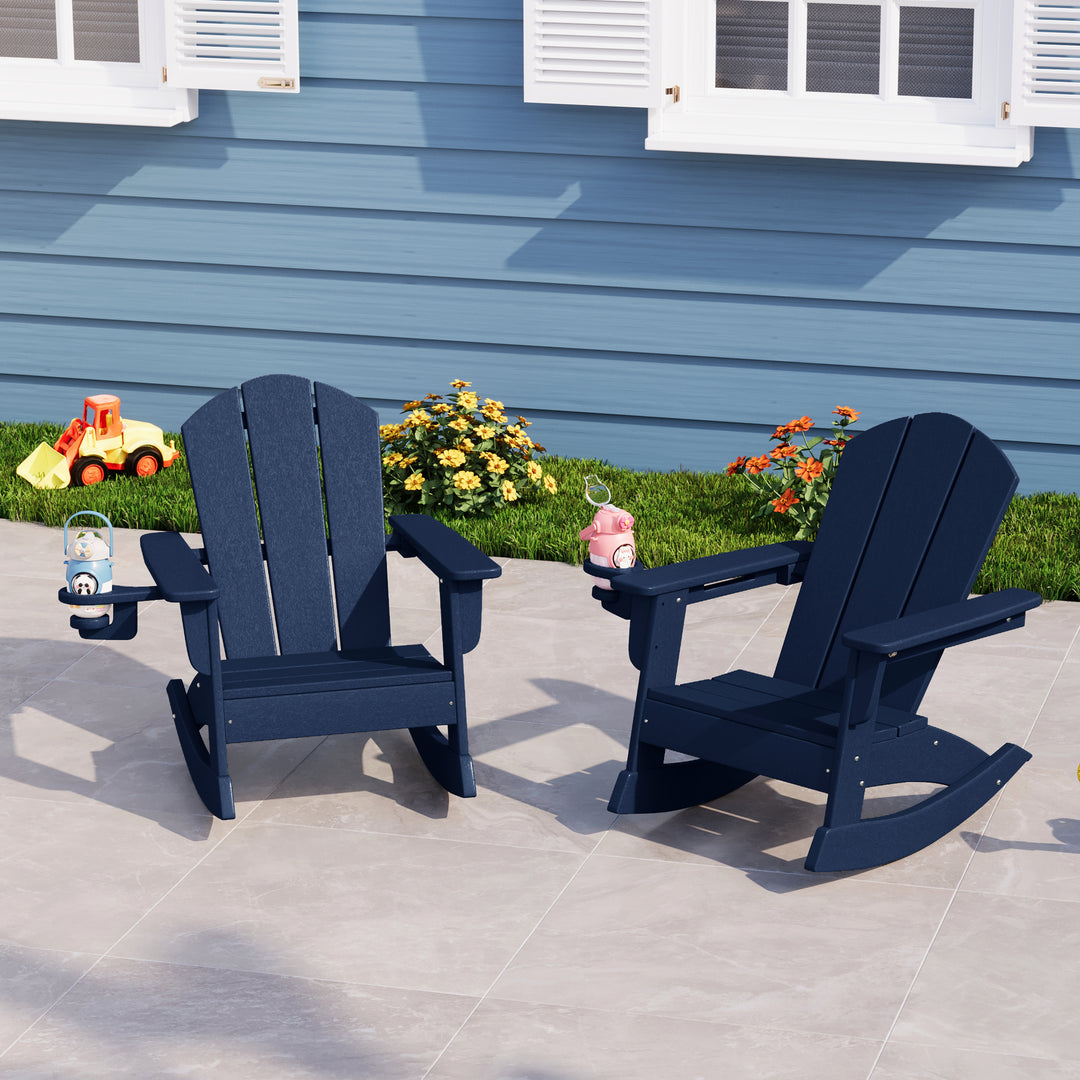 Malibu Outdoor HDPE Plastic Preschool Toddler Classic Adirondack Rocking Chairs (Set of 2)