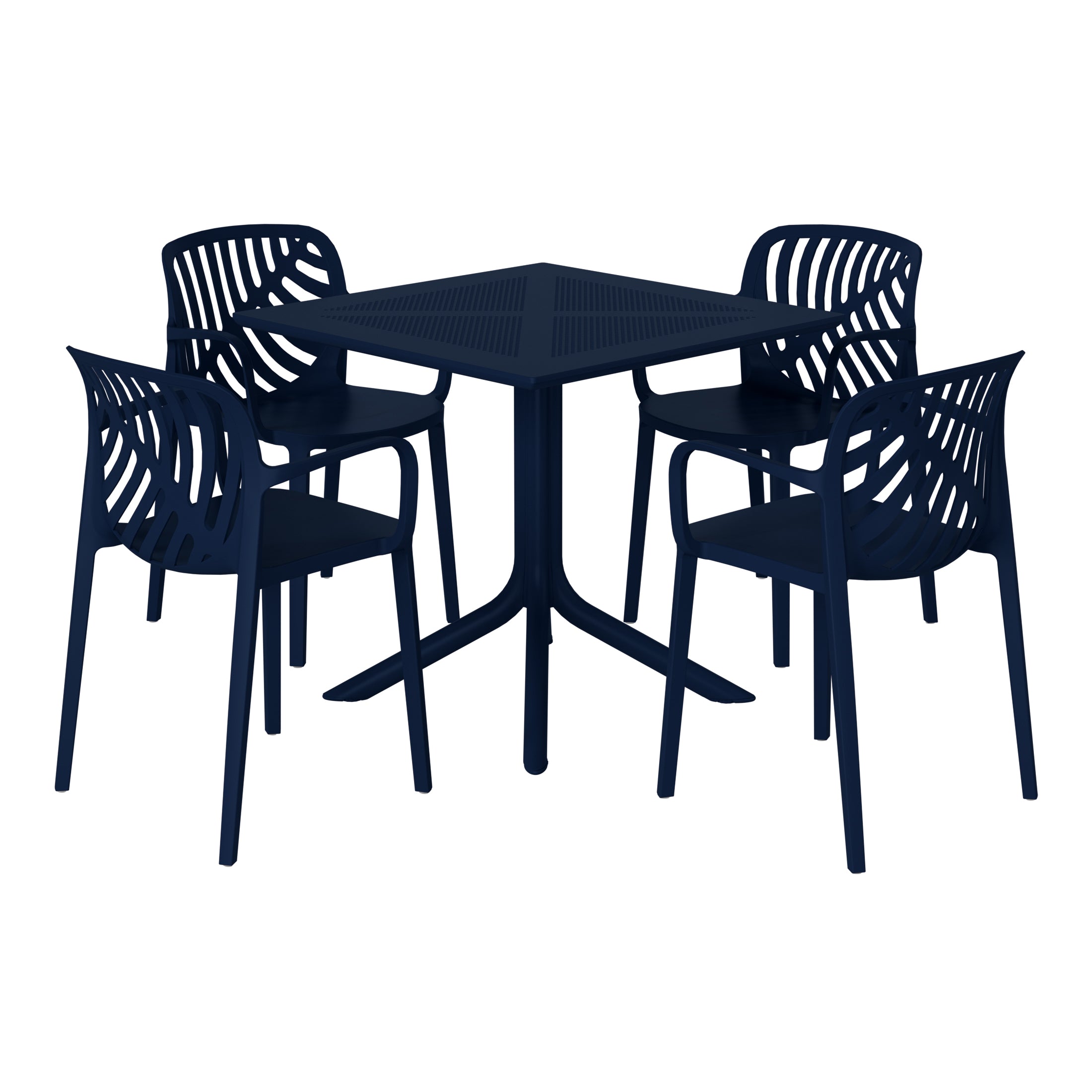 Playa 5-Piece Outdoor Resin Square Patio Dining Table Set with Modern Stackable Patio Dining Chairs