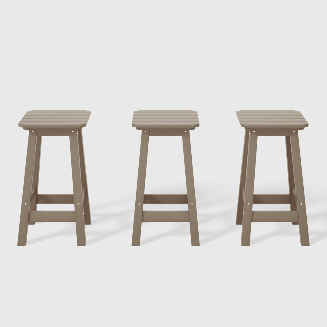 Malibu 24" HDPE Outdoor Patio Square Counter Height Bar Stool (Set of 3)