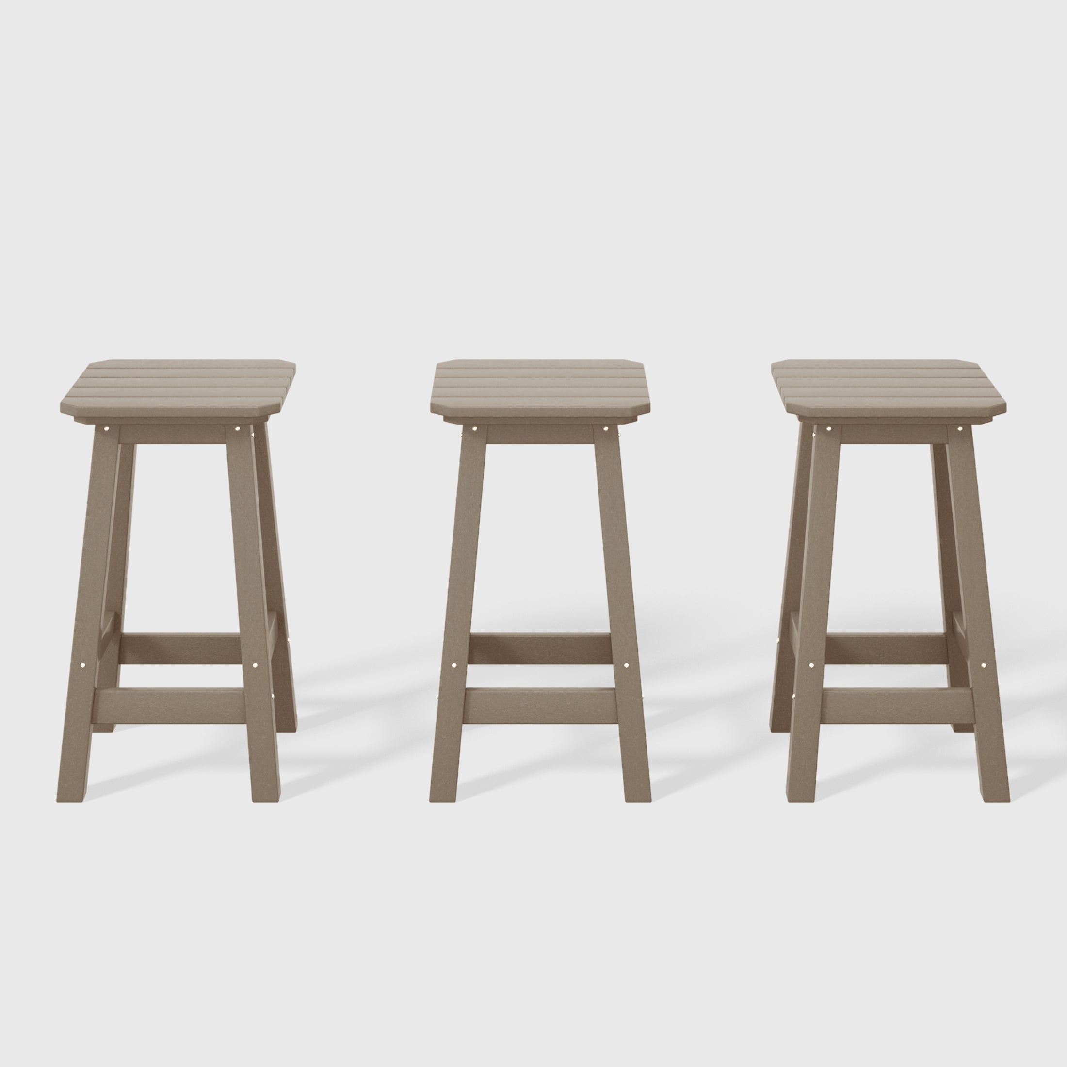 Malibu 24" HDPE Outdoor Patio Counter High Backless Square Bar Stools Set of Three