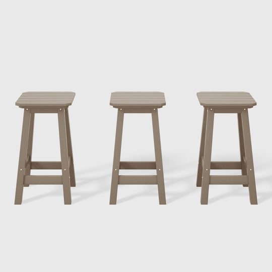 Malibu 24" HDPE Outdoor Patio Square Counter Height Bar Stool (Set of 3)