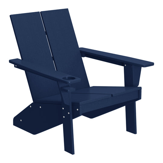 Riviera Outdoor 4-Piece HDPE Modern Adirondack Chairs Set with Folding Patio Ottomans and Cup Holder
