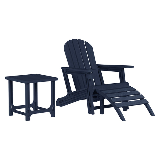 Azura 3-Piece HDPE Outdoor Patio Adirondack Chair with Ottoman and 18" Side Table Set