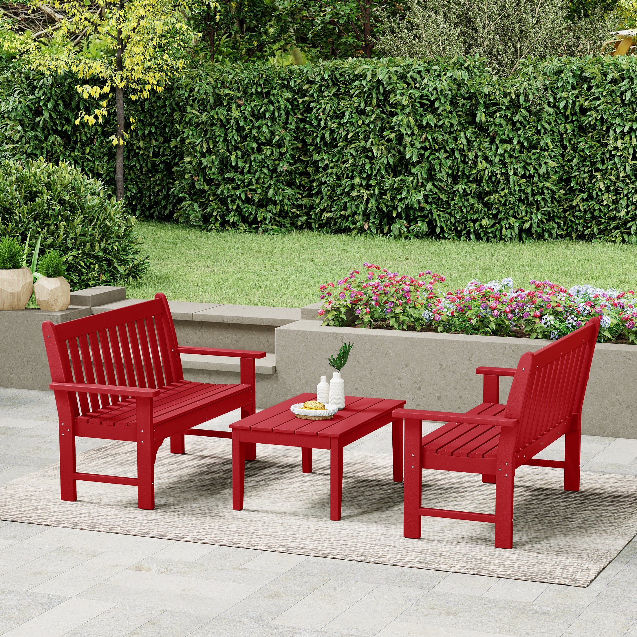 Malibu 3-Piece HDPE Outdoor Patio Furniture Couch and Coffee Table Set