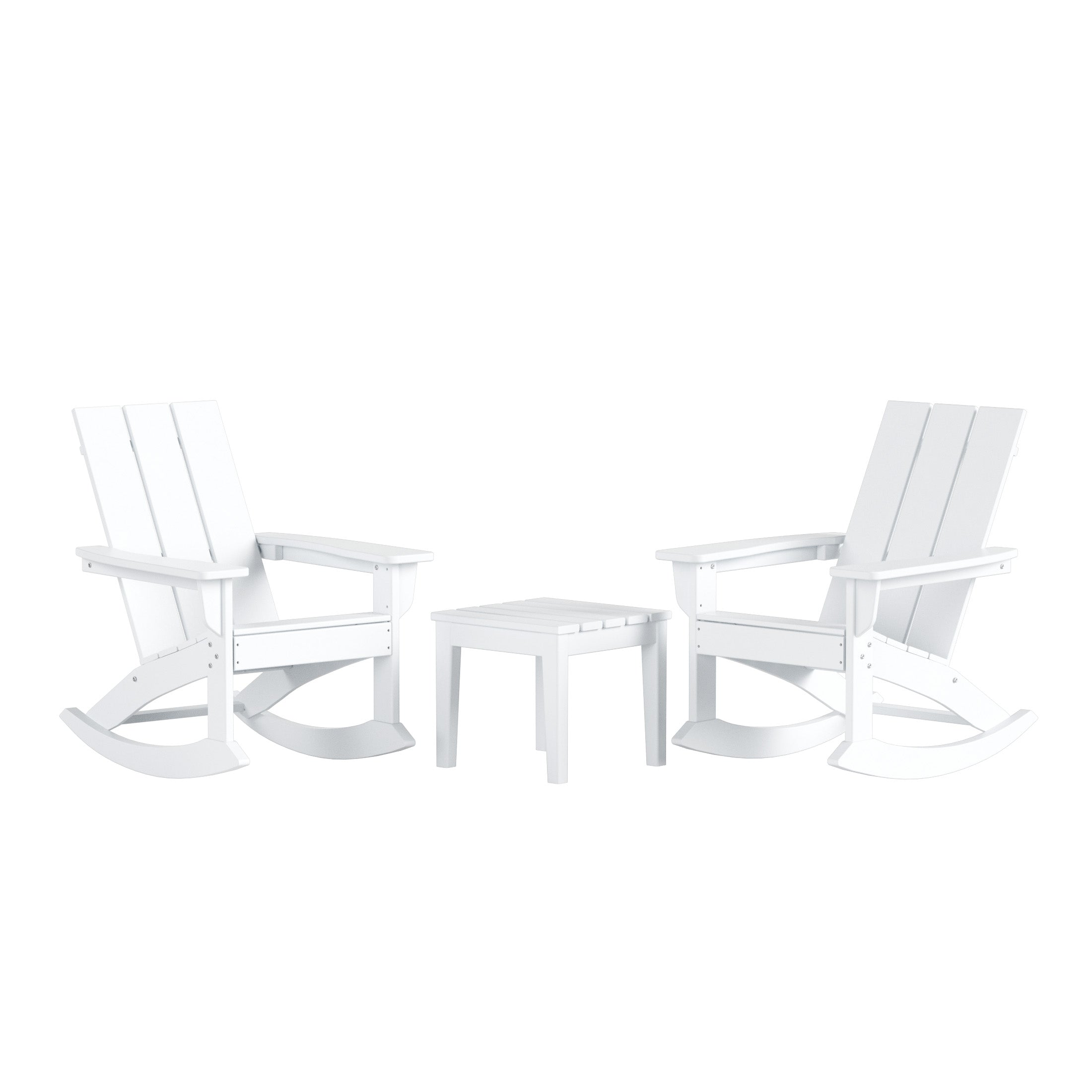 Ashore Modern Rocking Poly Adirondack Chair With Side Table 3-Piece Set