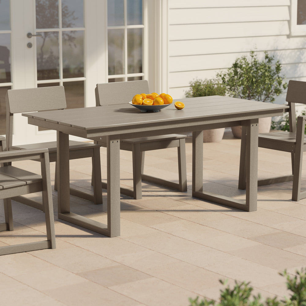 Paloma 68" Outdoor HDPE Modern Rectangular Patio Dining Table With Umbrella Hole