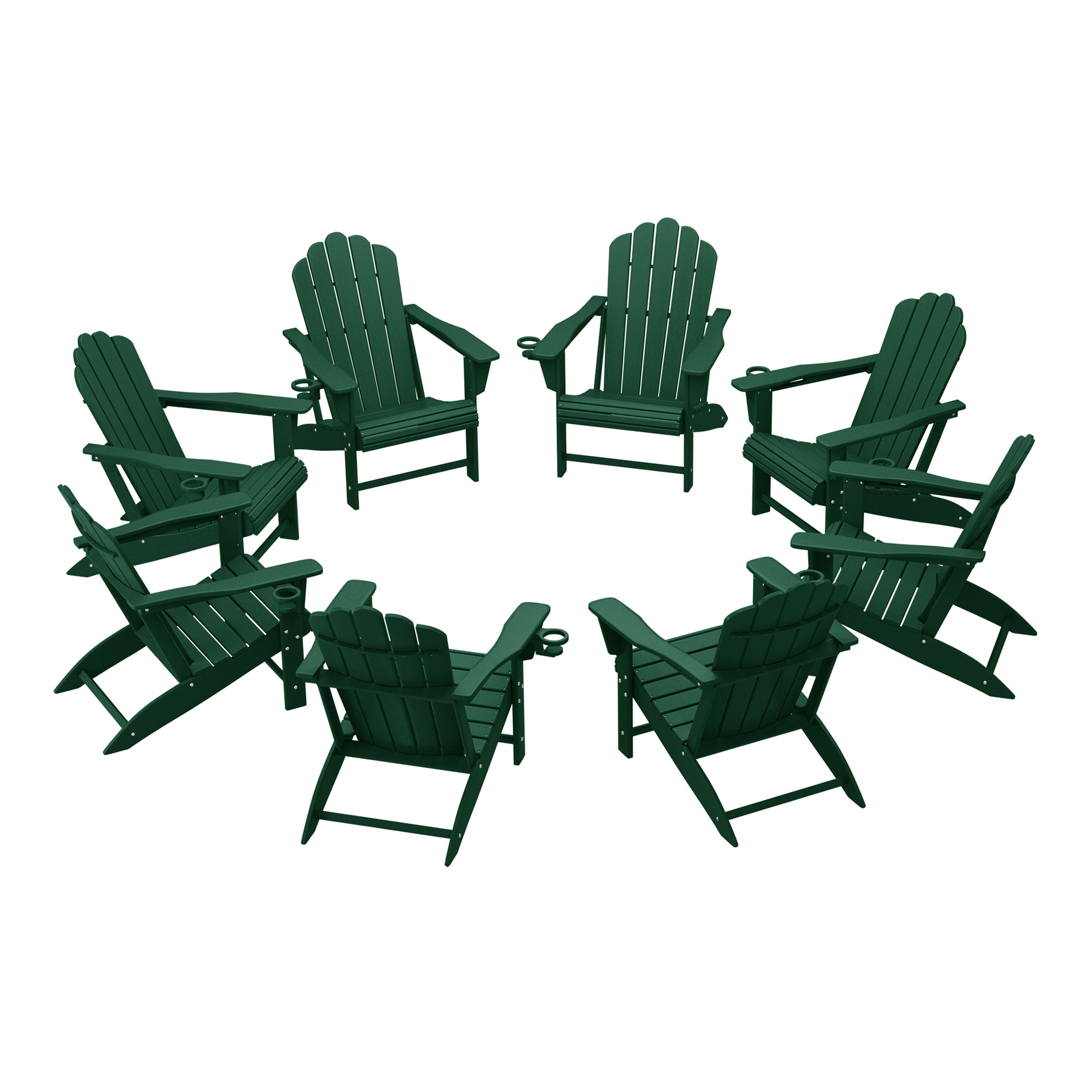 Highland Outdoor Patio HDPE Adirondack Chairs With Cup Holders (Set of 8)
