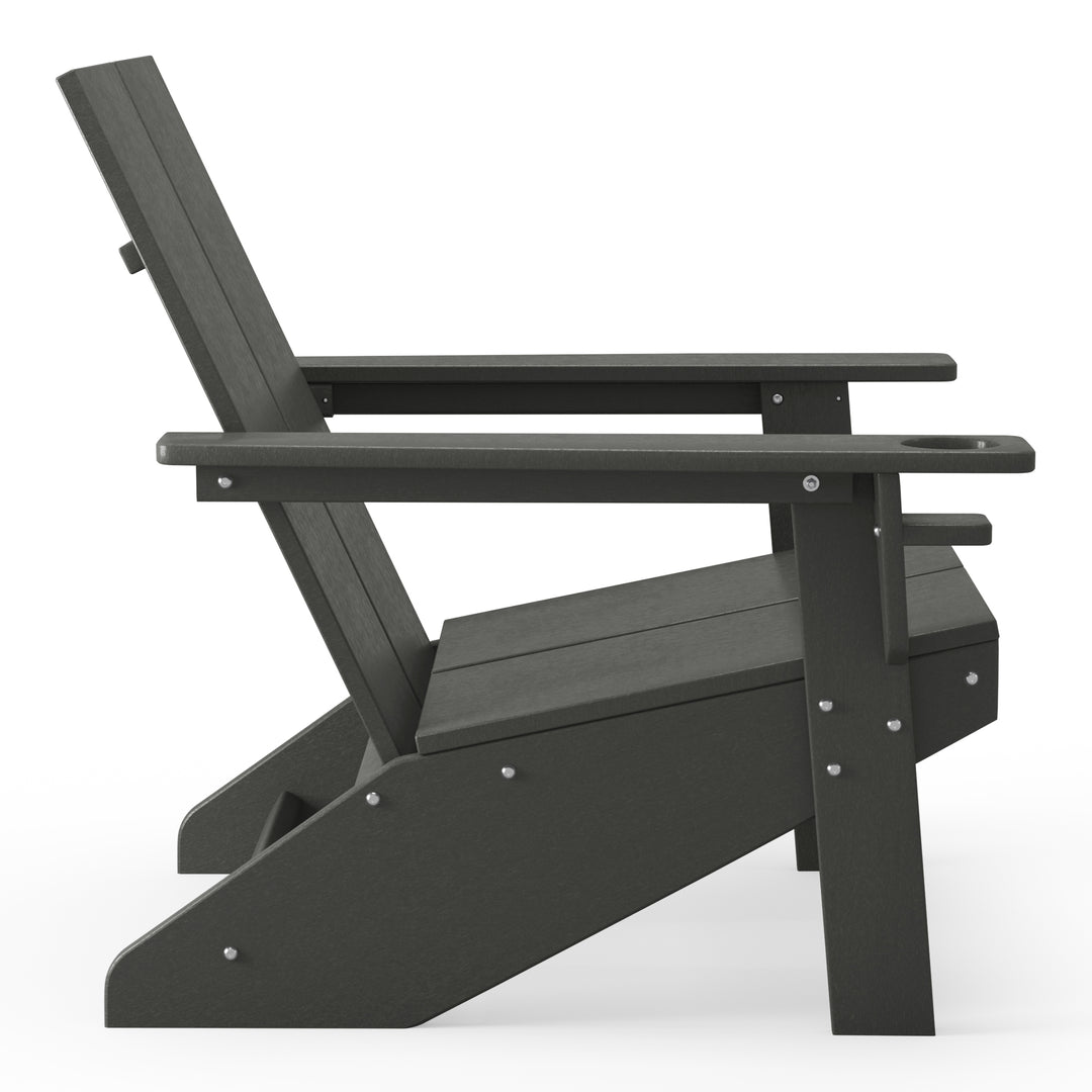 Riviera Outdoor HDPE Modern Adirondack Chair with Folding Patio Ottoman and Cup Holder