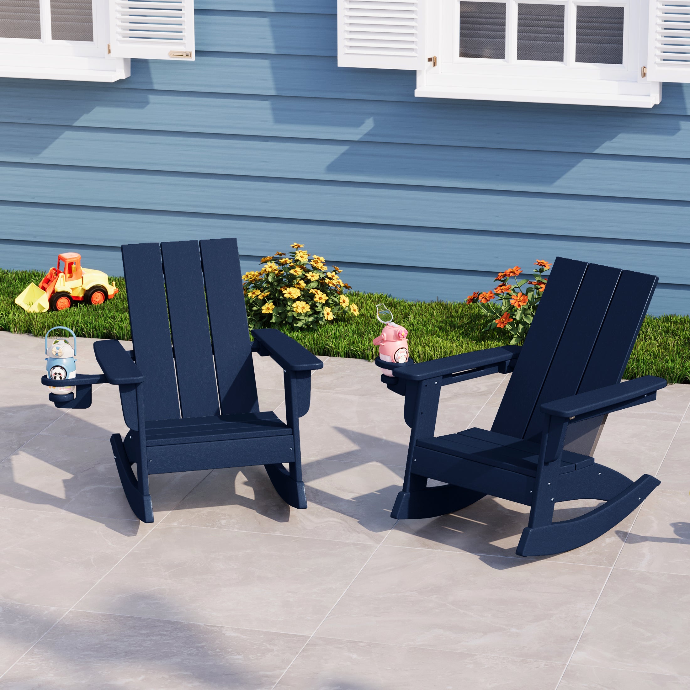 Ashore Outdoor HDPE Plastic Preschool Toddler Modern Adirondack Rocking Chairs (Set of 2)