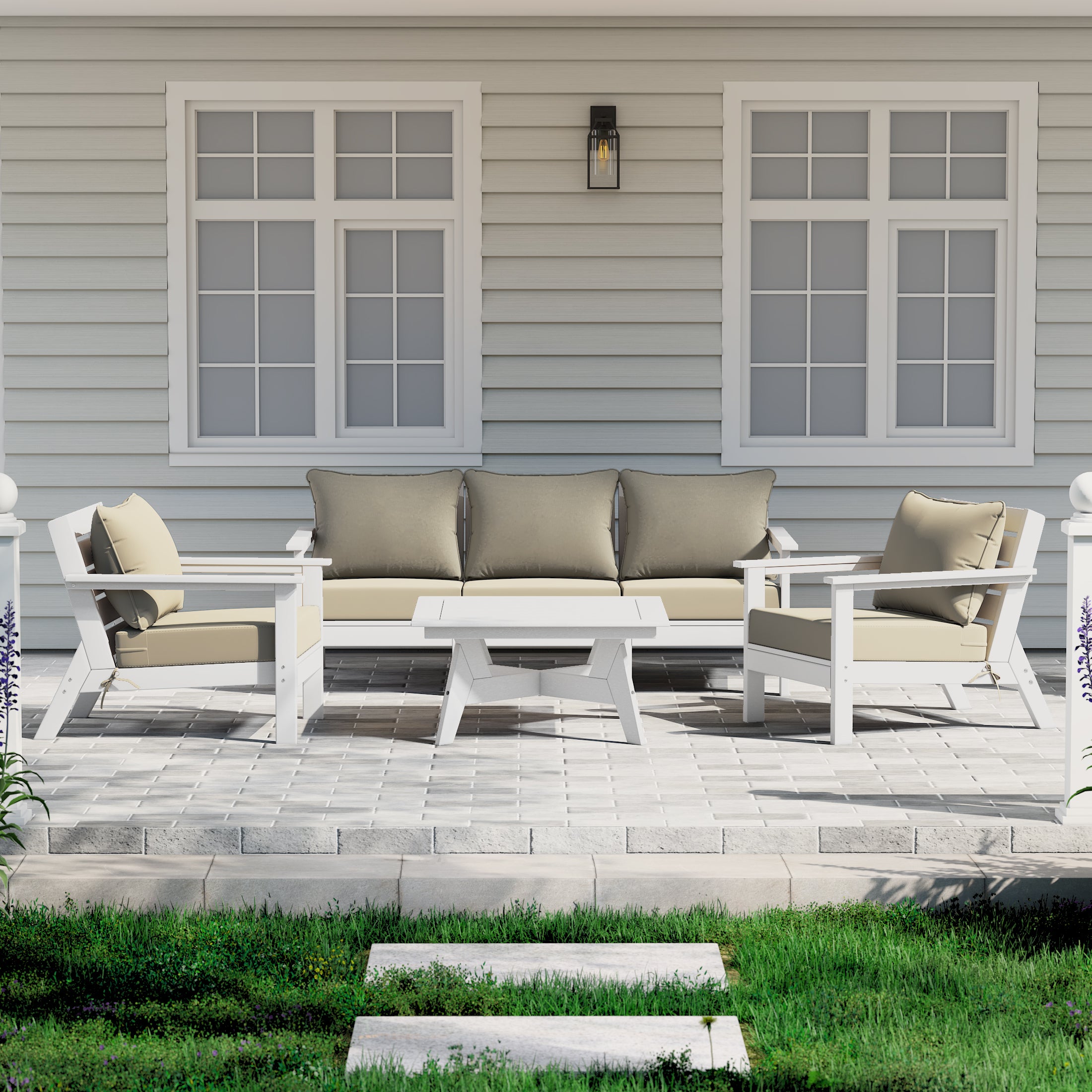 Avalon Outdoor 6-Piece Modular Sectional Patio Furniture Sofa Set in White Frame