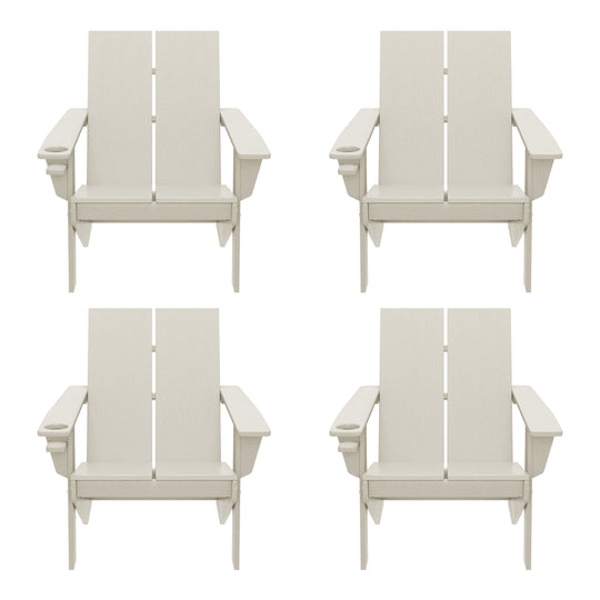 Riviera Outdoor HDPE Modern Adirondack Chair with Cup Holder (Set of 4)